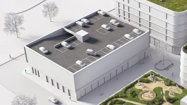 an zooming image of a parking deck